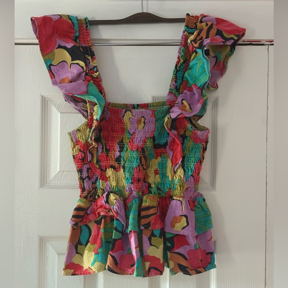 THML Multicolor Floral Smocked Tank Top‎ Size Small EUC